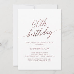Elegante Rose Gold Calligraphie 60. Geburtstag Einladung
