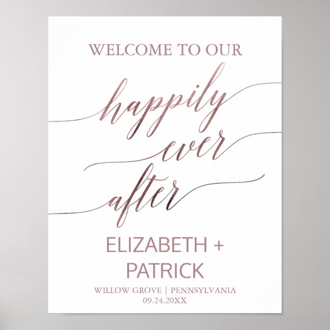 Elegante Rose Gold Calligraphie glücklich immer na Poster (Vorne)