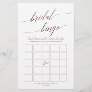 Elegante Rose Gold Calligraphy Bridal Bingo Game Flyer