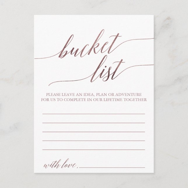 Elegante Rose Gold Calligraphy Bucket List Cards Postkarte (Vorderseite)