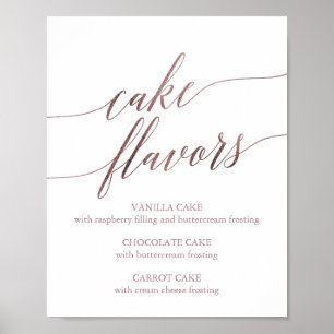 Elegante Rose Gold Calligraphy Cake Flavours Zeich Poster