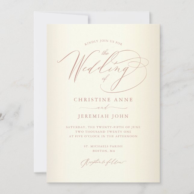 Elegante Rose Gold Calligraphy Champagne Wedding Einladung (Vorderseite)