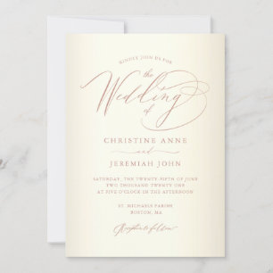 Elegante Rose Gold Calligraphy Champagne Wedding Einladung