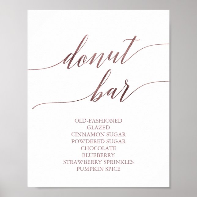 Elegante Rose Gold Calligraphy Donut Bar Sign Poster (Vorne)