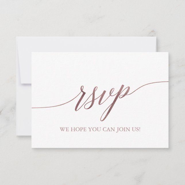 Elegante Rose Gold Calligraphy Einfache RSVP-Karte RSVP Karte (Vorderseite)