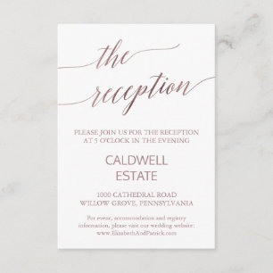 Elegante Rose Gold Calligraphy Empfang Card Begleitkarte