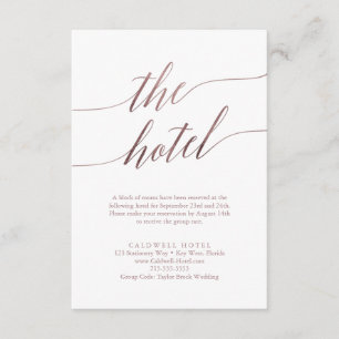 Elegante Rose Gold Calligraphy Hotel Einschließung Begleitkarte