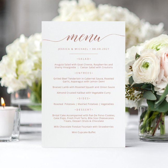 Elegante Rose Gold Calligraphy Menu Card (Von Creator hochgeladen)