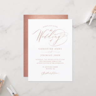 Elegante Rose Gold Calligraphy Metallic Wedding Einladung