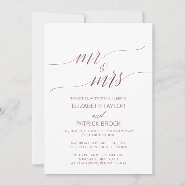 Elegante Rose Gold Calligraphy Mr & Mrs. Wedding Einladung (Vorderseite)