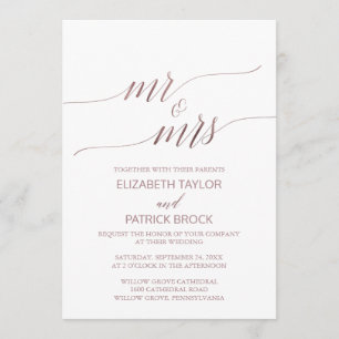 Elegante Rose Gold Calligraphy Mr & Mrs. Wedding Einladung