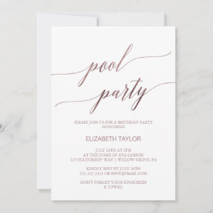 Elegante Rose Gold Calligraphy Pool Party Geburtst Einladung
