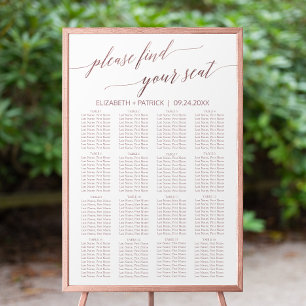 Elegante Rose Gold Calligraphy Seating Chart Poster