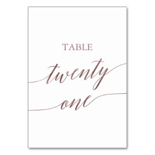 Elegante Rose Gold Calligraphy Table 21 Tischnummer