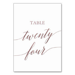 Elegante Rose Gold Calligraphy Table 24 Tischnummer