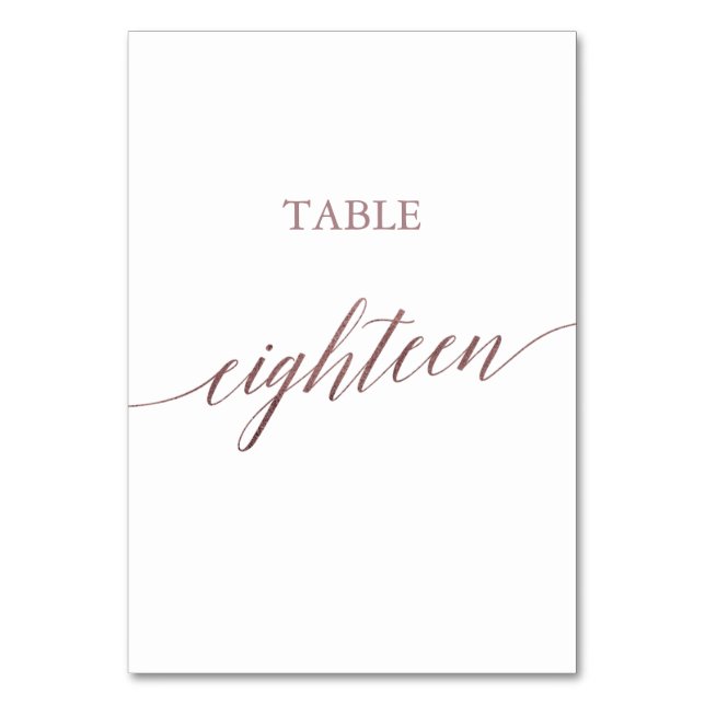 Elegante Rose Gold Calligraphy Table Achtzehn Tischnummer (Vorderseite)