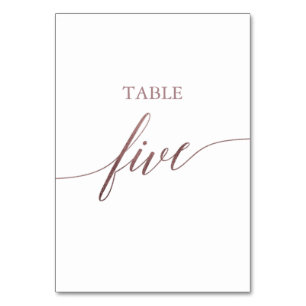Elegante Rose Gold Calligraphy Table Five Tischnummer