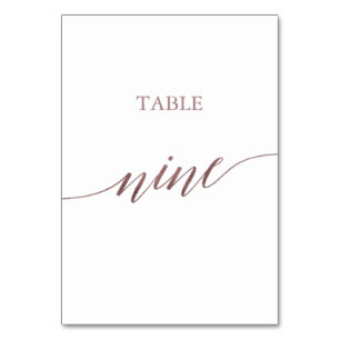 Elegante Rose Gold Calligraphy Table Nine Tischnummer