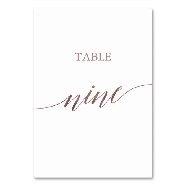 Elegante Rose Gold Calligraphy Table Nine Tischnummer (Vorderseite)