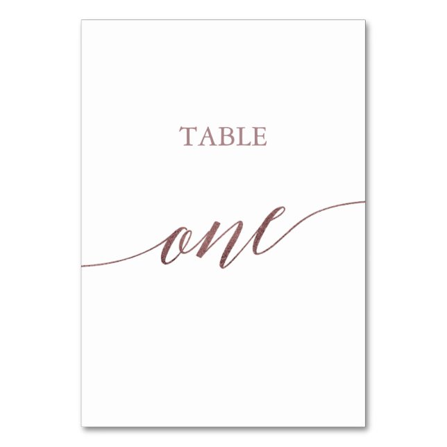 Elegante Rose Gold Calligraphy Table One Tischnummer (Vorderseite)
