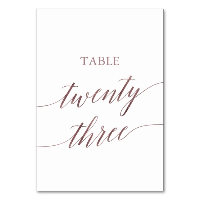 Elegante Rose Gold Calligraphy Table Tischnummer (Vorderseite)