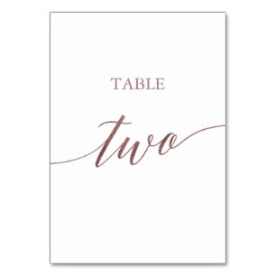 Elegante Rose Gold Calligraphy Table Two Tischnummer