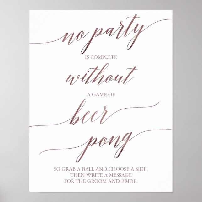 Elegante Rose Gold Calligraphy Wedding Beer Pong Poster (Vorne)