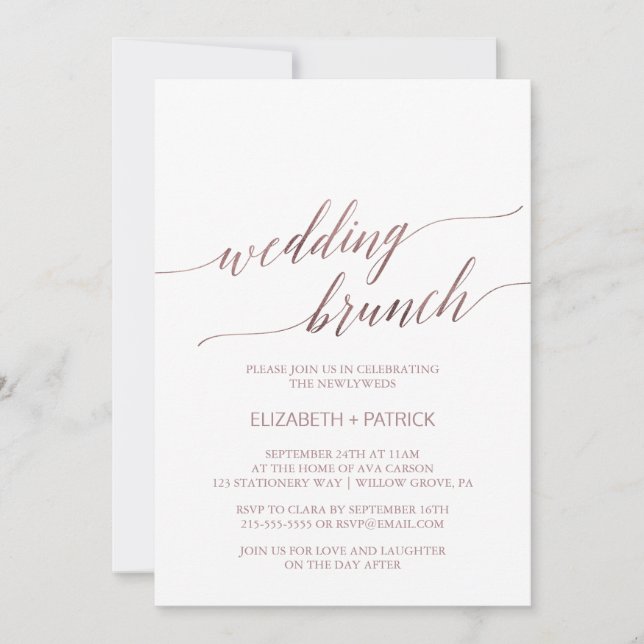 Elegante Rose Gold Calligraphy Wedding Brunch Einladung (Vorderseite)