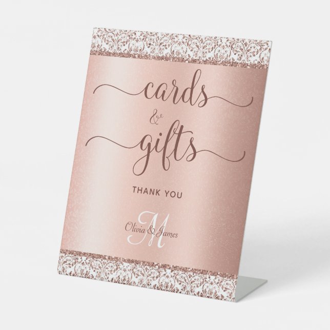Elegante Rose Gold Calligraphy Wedding Cards Gesch Sockelschild (Vorderseite)
