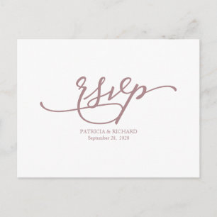 Elegante Rose Gold Calligraphy Wedding RSVP Postkarte