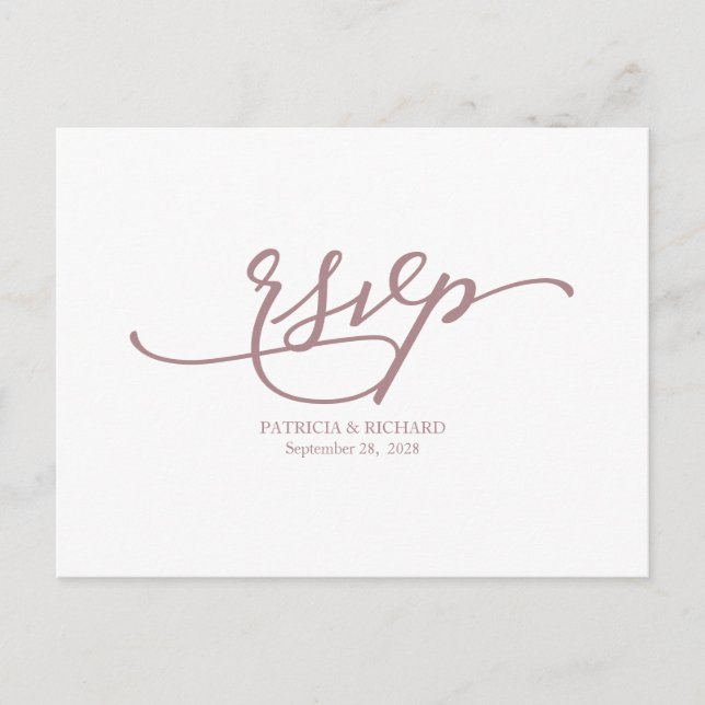 Elegante Rose Gold Calligraphy Wedding RSVP Postkarte (Vorderseite)