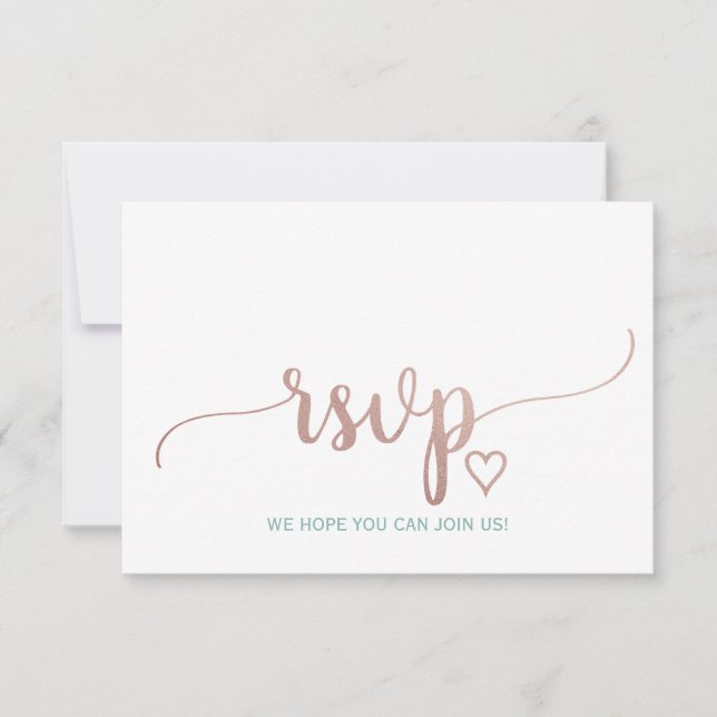 Elegante Rose Gold Calligraphy Wedding Website UAW RSVP Karte (Vorderseite)