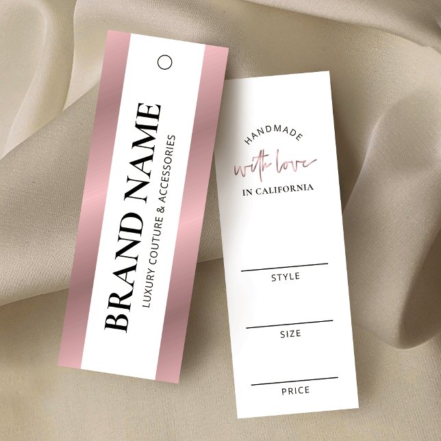Elegante Rose Gold Clothing Boutique Hängeletikett (Elegant white and rose gold effect thin product price tag labels)