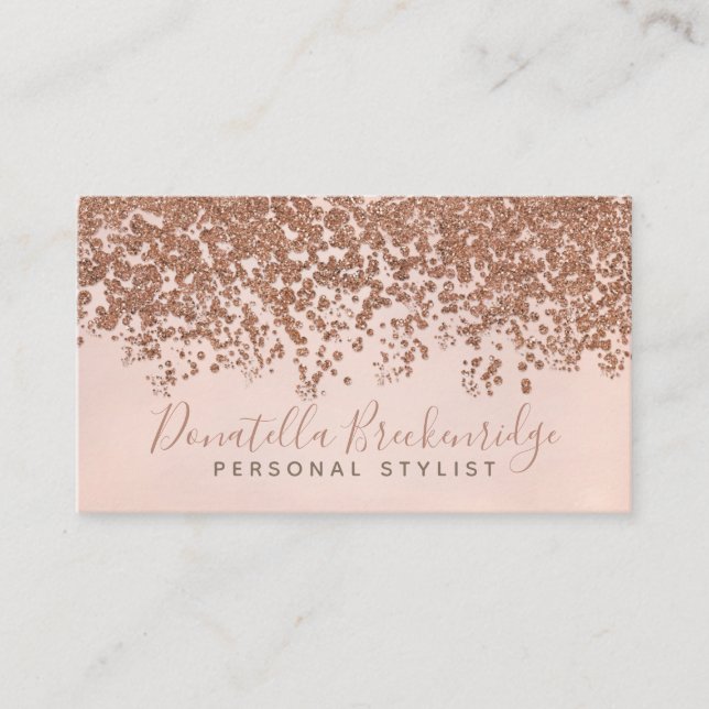 Elegante Rose Gold Confetti Beruflich Visitenkarte (Vorderseite)
