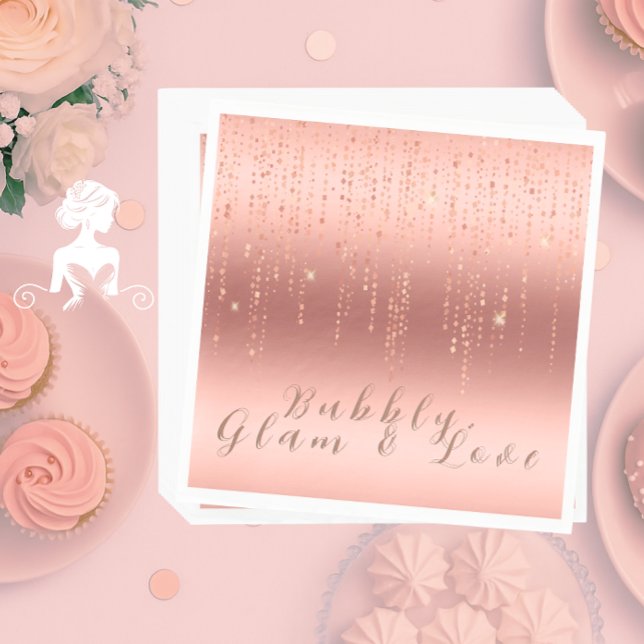 Elegante Rose Gold Confetti Brautparty Serviette (Elegant rose gold foil confetti bridal shower napkin with modern calligraphy and luxe metallic look.)