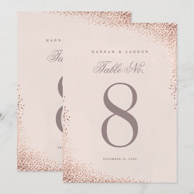 Elegante Rose Gold Confetti Hochzeiten Tischnummer (Vorne/Hinten)