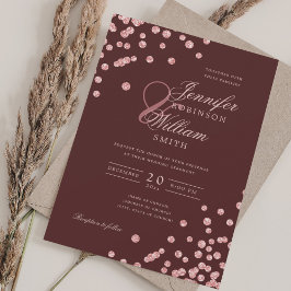 Elegante Rose Gold Confetti QR Wedding Burgundy Re Einladung
