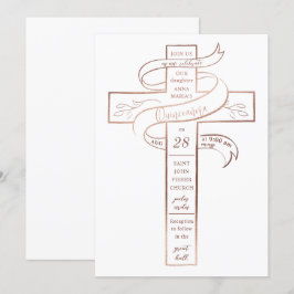 Elegante Rose Gold Cross Ribbon Quinceñera Einladung
