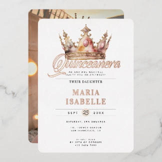 Elegante Rose Gold Crown Quinceñera Party Folieneinladung
