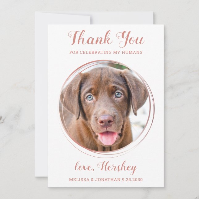 Elegante Rose Gold Custom Pet Foto Hochzeit Dankeskarte (Vorderseite)