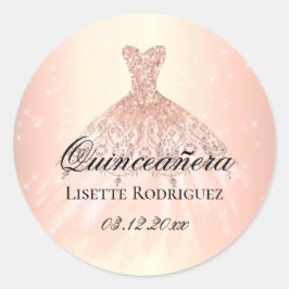 Elegante Rose Gold Custom Quinceanera Runder Aufkleber