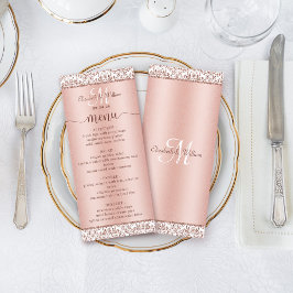 Elegante Rose Gold Damask Monogram Wedding Menükarte