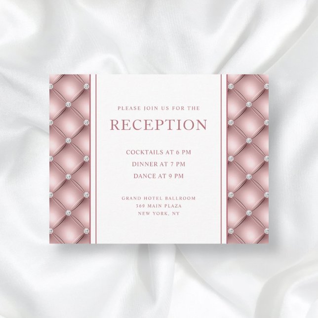 Elegante Rose Gold Diamant Tufted Hochzeitsempfang Begleitkarte (Von Creator hochgeladen)