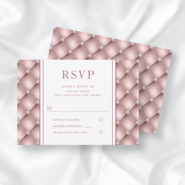Elegante Rose Gold Diamond Tufted Wedding RSVP Karte (Von Creator hochgeladen)