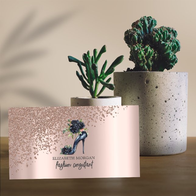 Elegante Rose Gold Diamonds, Schwarze High Heels R Visitenkarte (Von Creator hochgeladen)