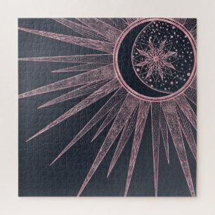 Elegante Rose Gold Doodles Sun Moon Mandala Design Puzzle