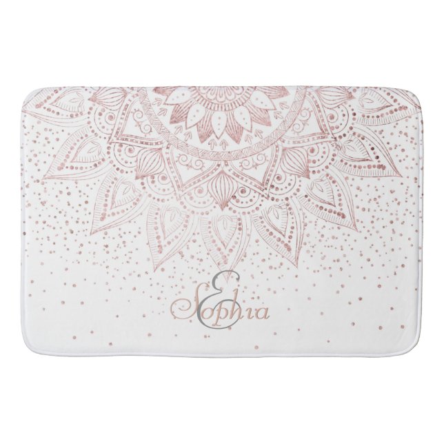 Elegante Rose Gold Dots Mandala Badematte (Vorderseite)