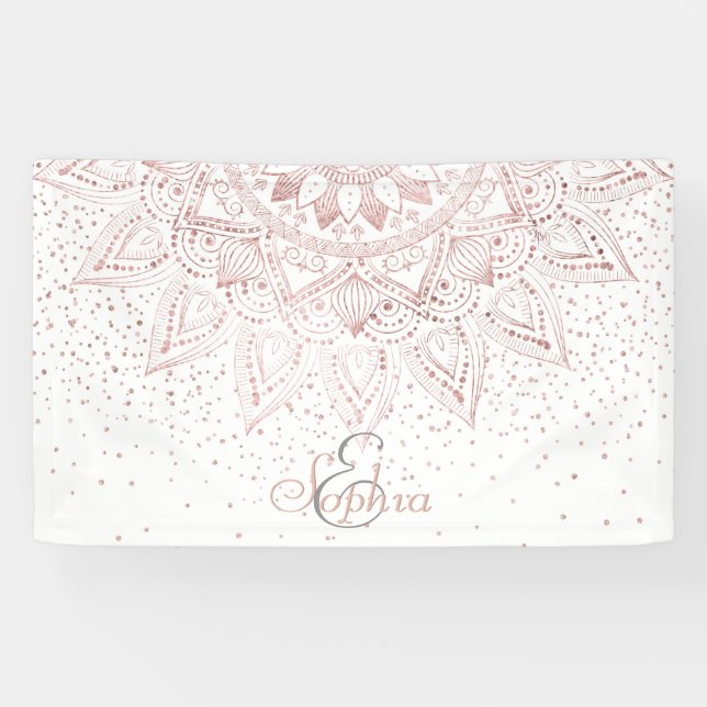 Elegante Rose Gold Dots Mandala Banner (Horizontal)