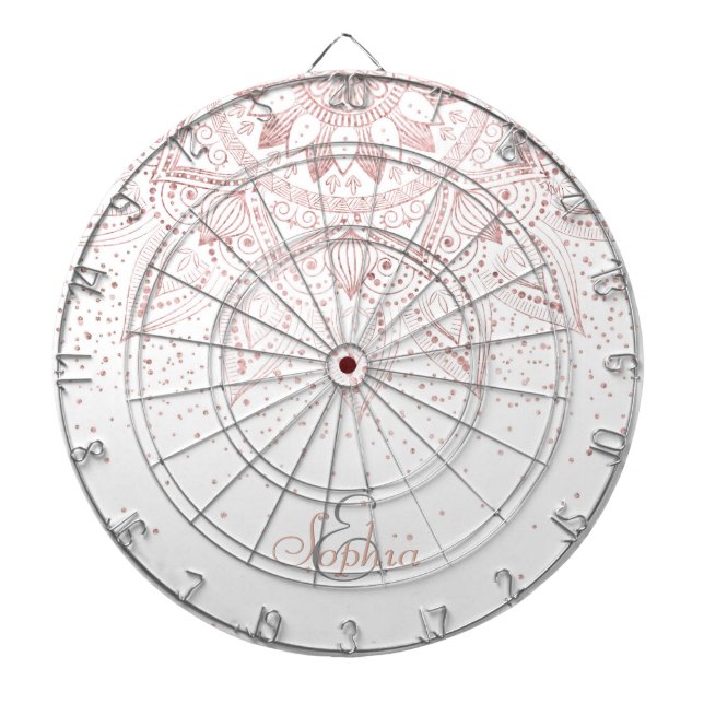 Elegante Rose Gold Dots Mandala Dartscheibe (vorne)