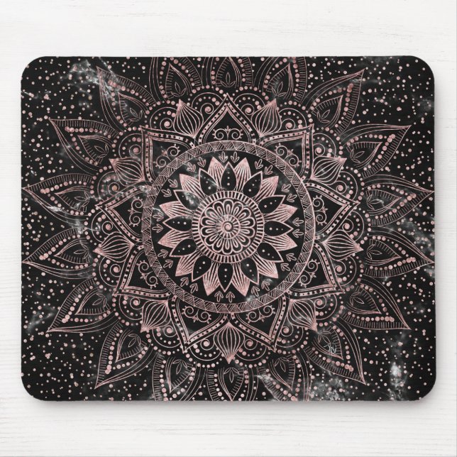 Elegante Rose Gold Dots Mandala Marmor Mousepad (Vorne)